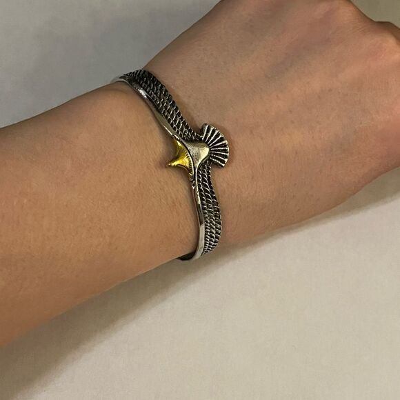 Viking Eagle Wing Bracelet Silver Plated Wristband Open Eagle Wing Cuff bracelet - Picture 7 of 15